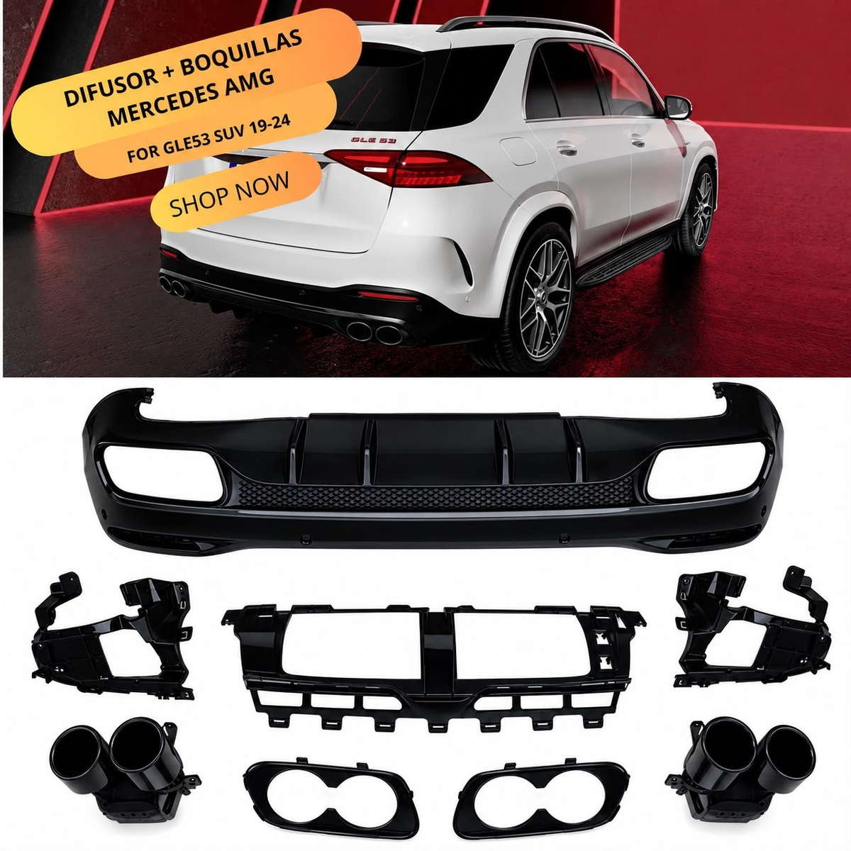 DIFUSOR + BOQUILLAS MERCEDES GLE53 SUV 19-24 (NEGRO)